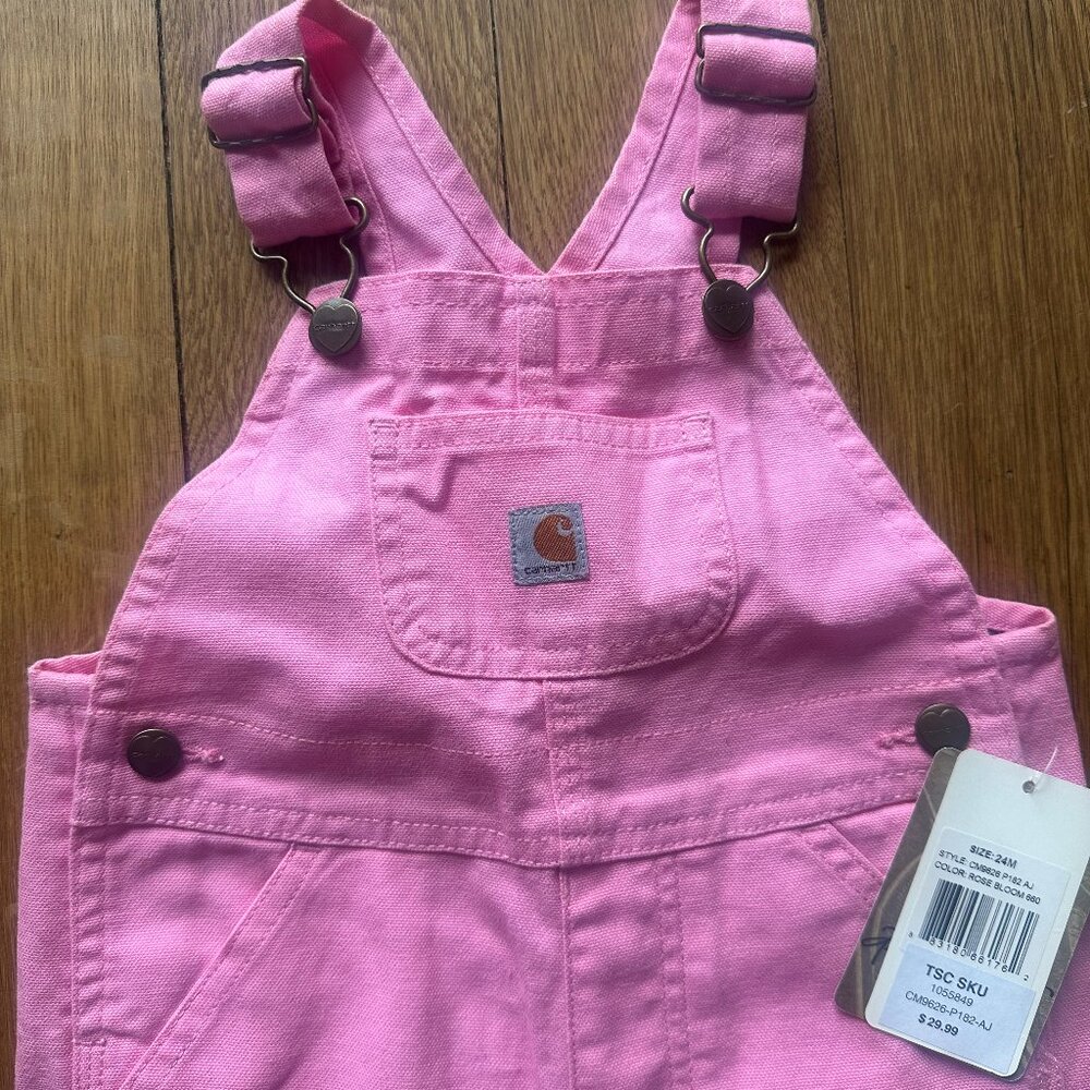 Girls Pink Carhartt Canvas Bib Overalls (24 Months)